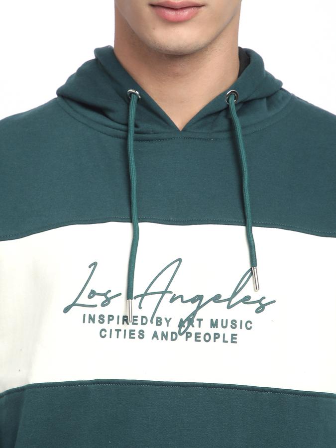 Men Fleece Regular Fit Hooded Colour-Block Sweatshirt