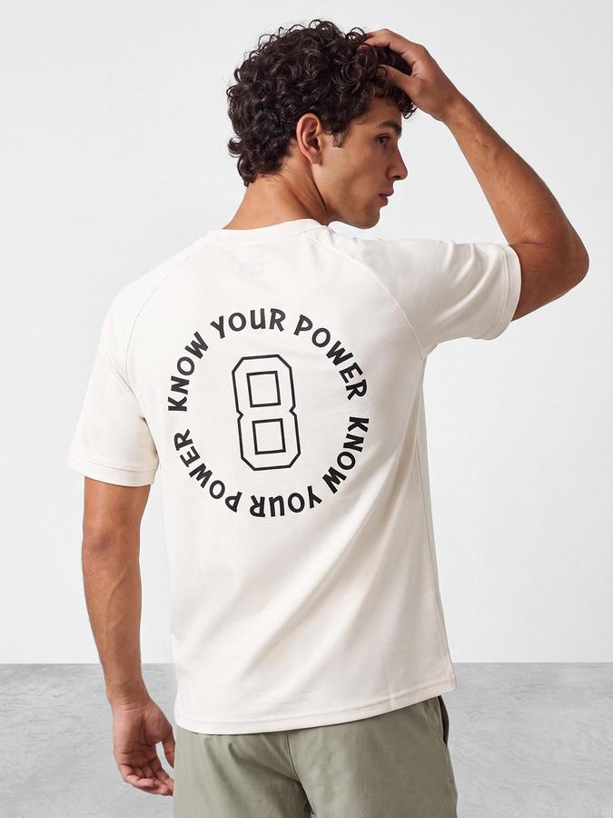 R&B Men Beige Back Print Short Sleeves Tshirt