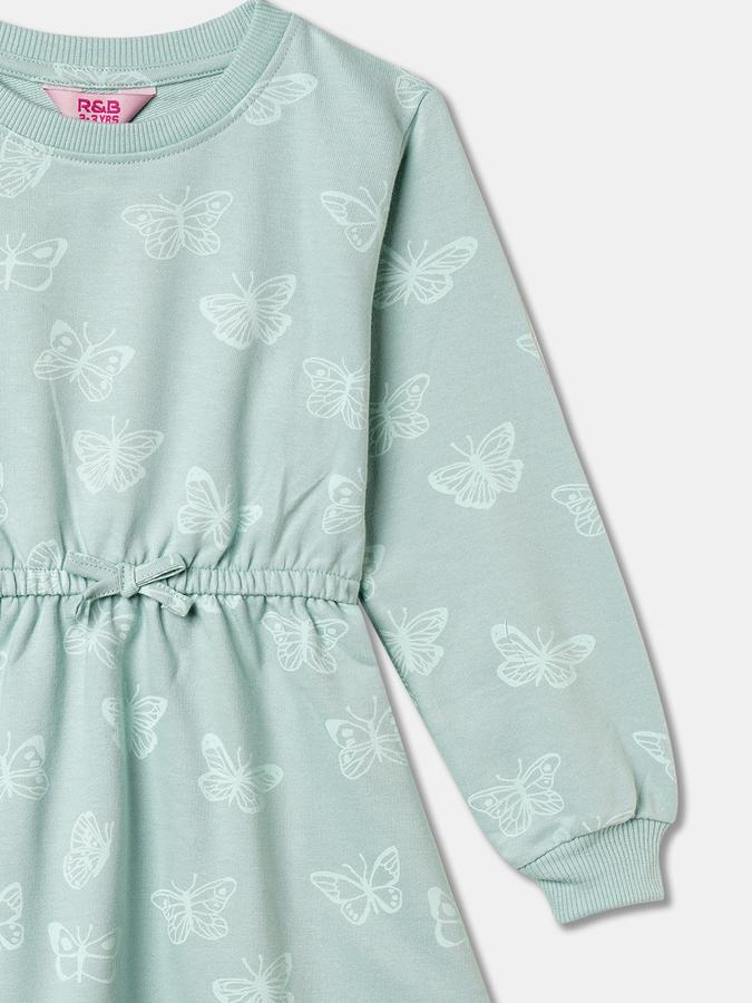 Girls Cotton A-Line Round Neck Printed Dress