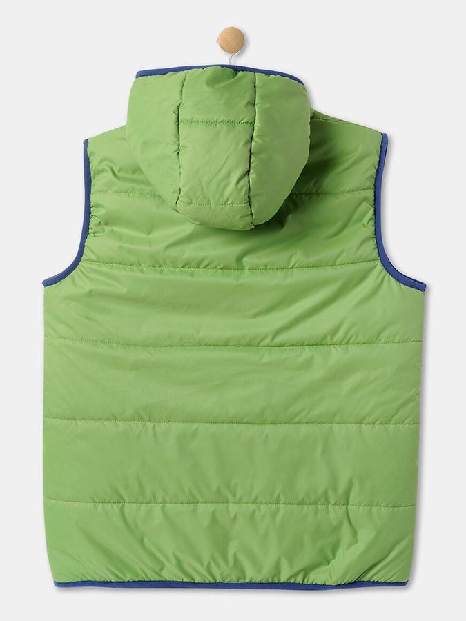 R&B Boys Green Sleeveless Solid Hooded Neck Bomber Jacket