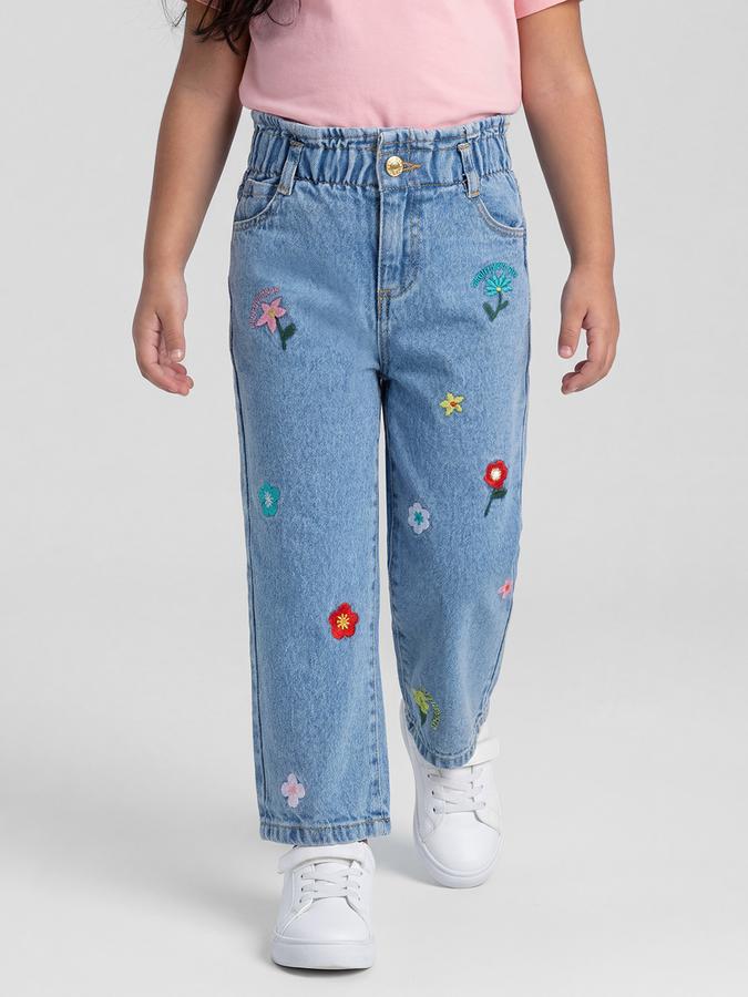 R&B Navy Blue Solid Girls Mid-Rise Regular Fit Jeans