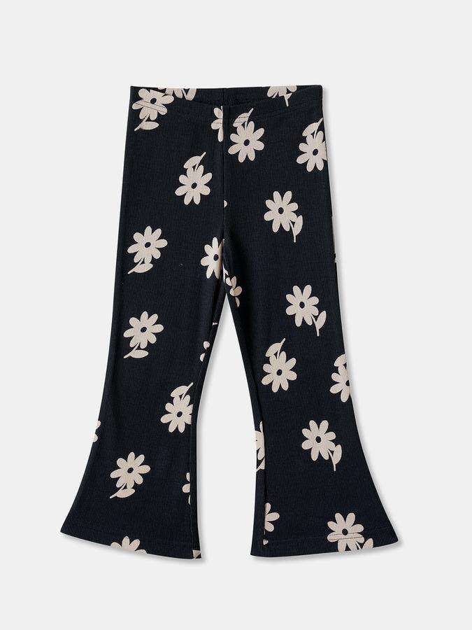 Girls Cotton Blend Printed Sweatshirt And Flared Trousers Set