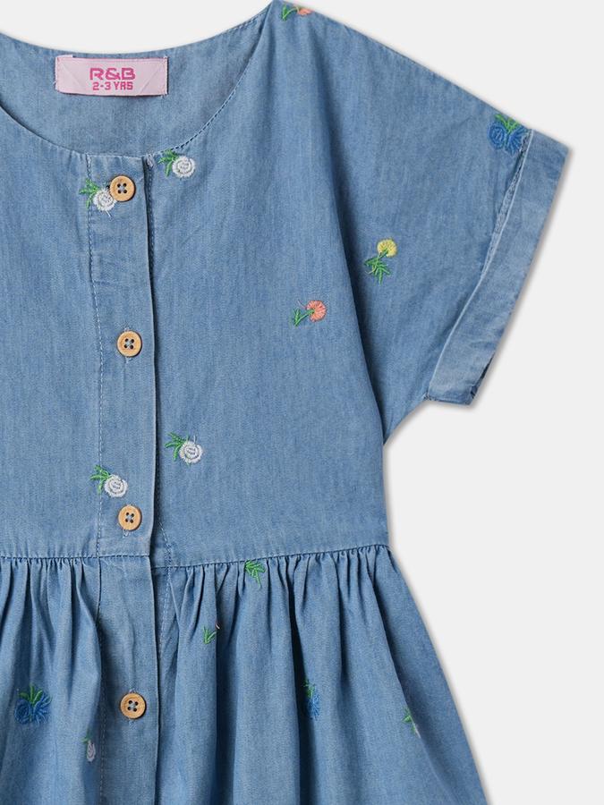 Girls Embroidered Short Sleeve Round Neck Regular Fit Dress