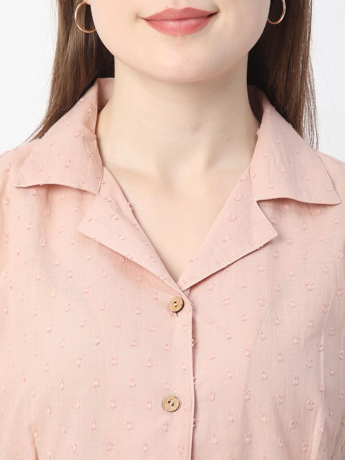 Women Rayon Regular Fit Shirt Collar Textured Ethnic Top