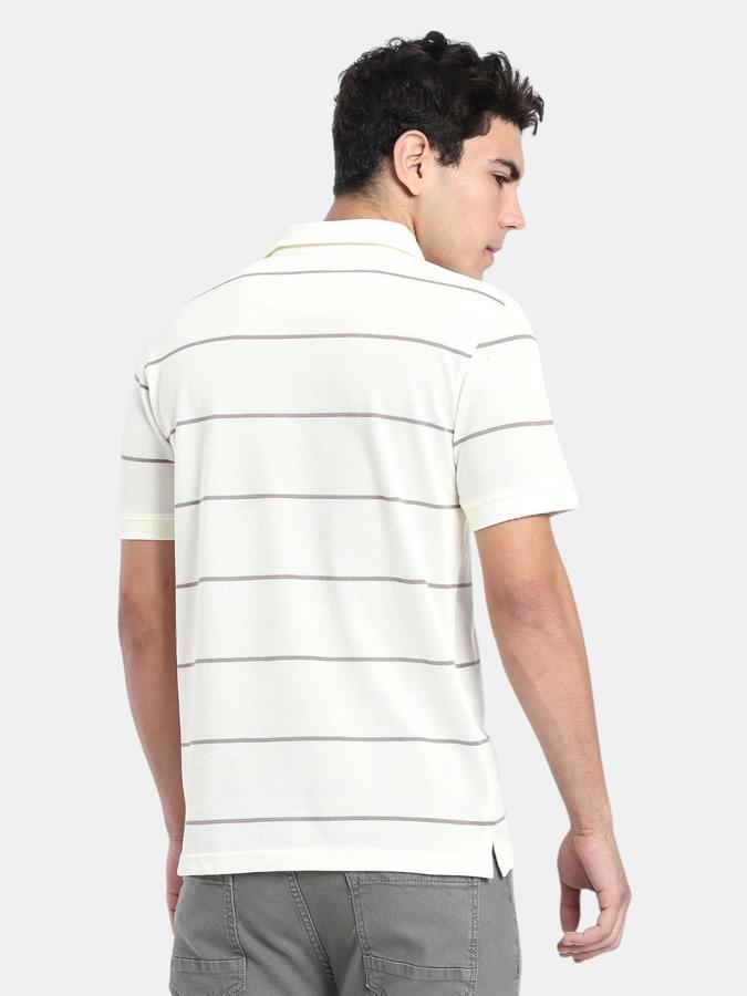 R&B White Striped Men Short Sleeve Polo T-shirt