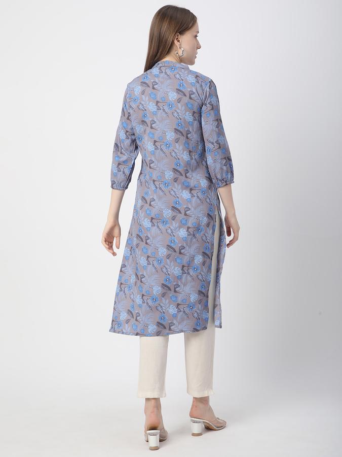 Women Polyester Regular Fit Tie Up Neck Printed Kurta