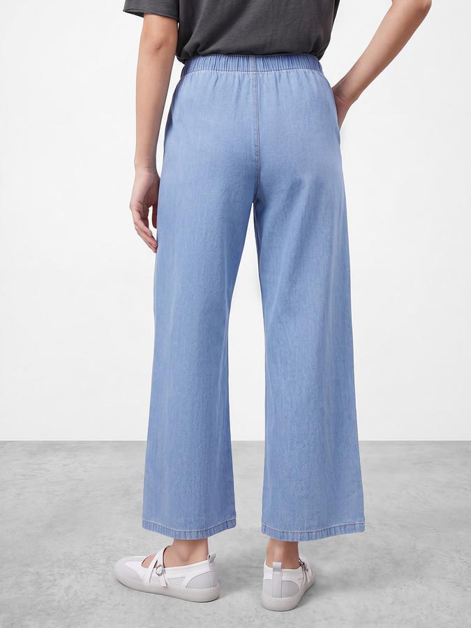 R&B Women Pure Cotton Mid Blue Wide Leg Jeans With Drawstring Closure