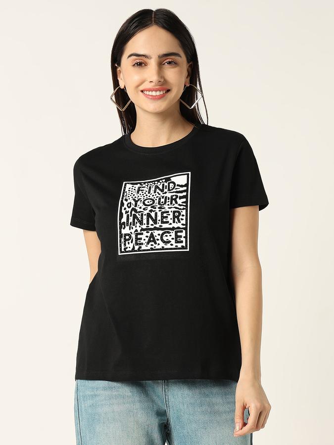 Women Cotton Regular Fit Crew Neck Graphic T-shirt
