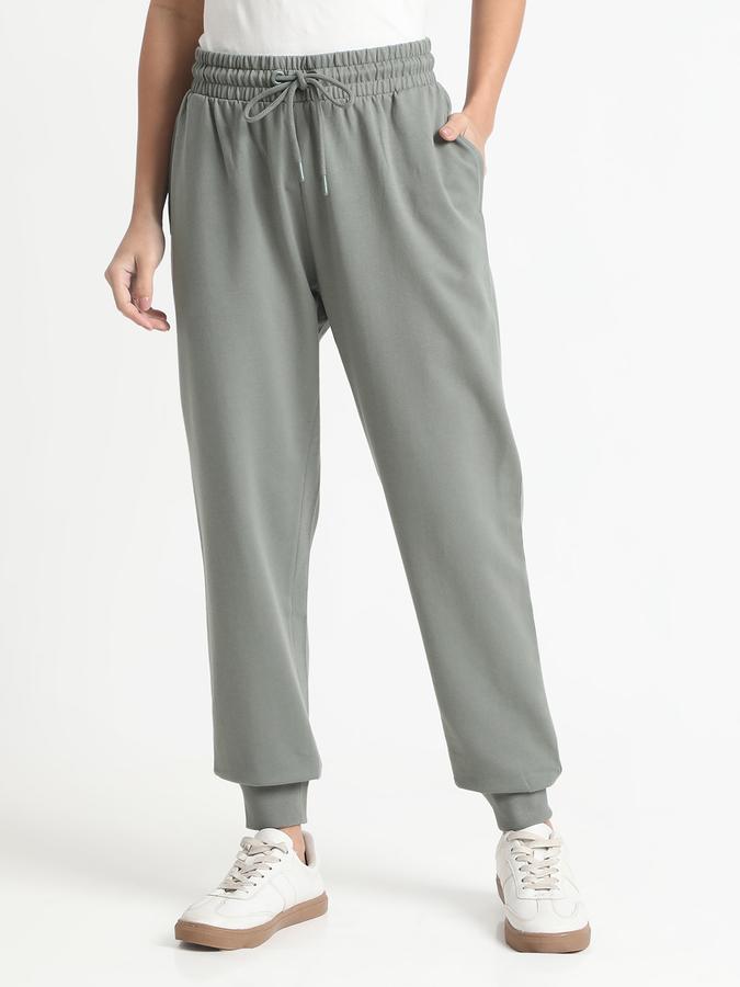 Women Cotton Regular Fit Drawstring Waist Solid Trackpants