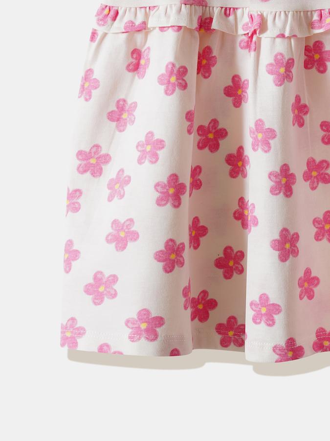 Girls Cotton A-Line Round Neck Ruffled Dress