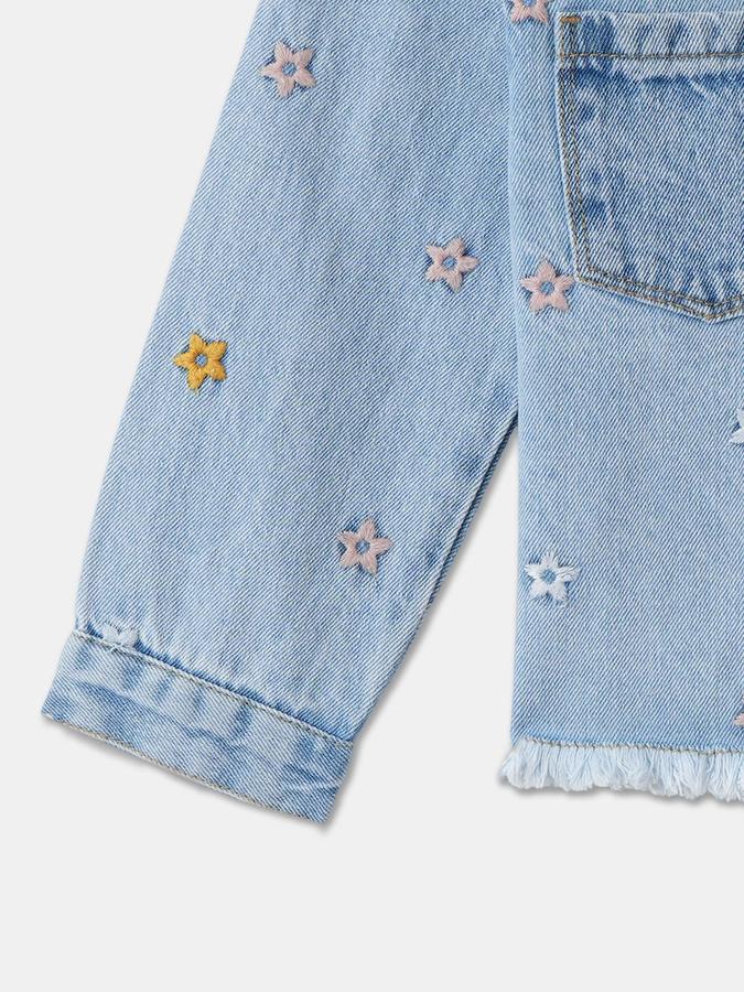 R&B Girls Blue Full Sleeves Embroidery Shirt Collar Denim Jacket