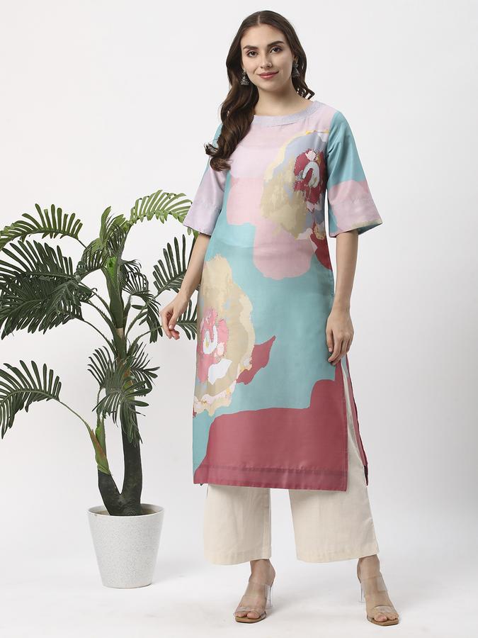 Women Rayon Regular Fit Round Neck Printed Kurta