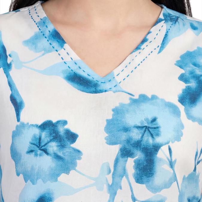 R&B Blue Women V-Neck Three-Quarter Sleeves Kurta 
