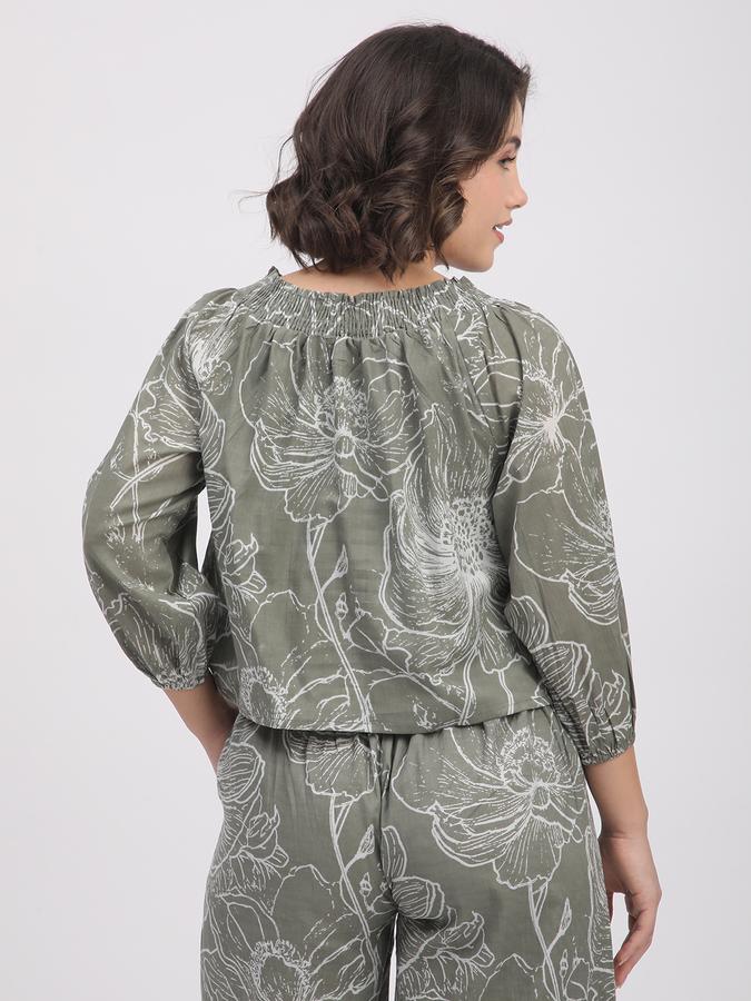 Women Cotton Relaxed Fit Cowl Neck Printed Ethnic Top