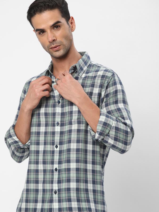 R&B Men Green Casual Shirts