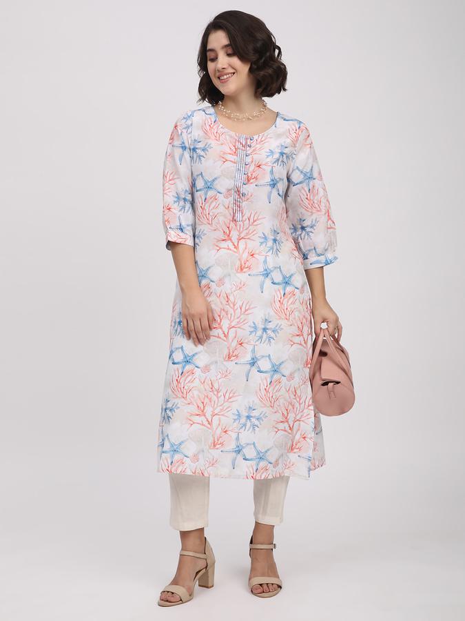 Women Muslin Regular Fit Round Neck Printed Kurta