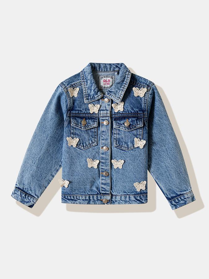 Girls Denim Button Front Appliqu&eacute; Jacket