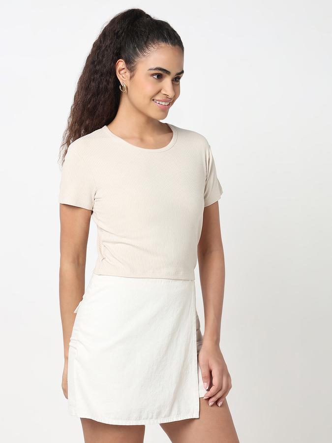 Women Viscose Crop Fit Round Neck Ribbed Top