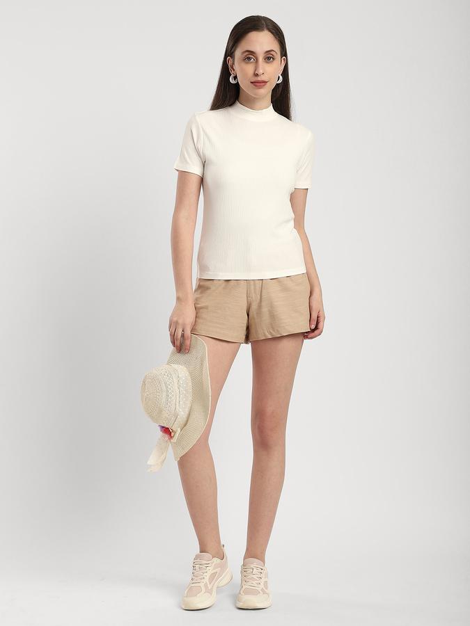R&B Women Ivory Solid Ribbed Top