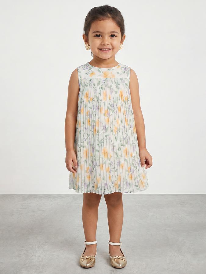 R&B Girl White Floral Print Polyester Sleeveless A-Line Dress