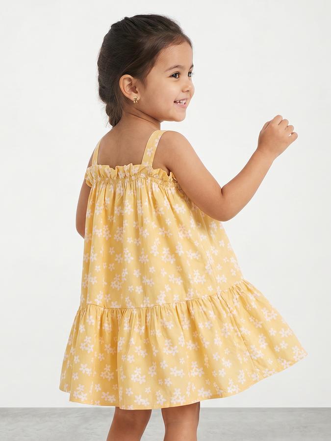 R&B Girl Yellow  Floral Print Pure Cotton Sleeveless A-Line Dress