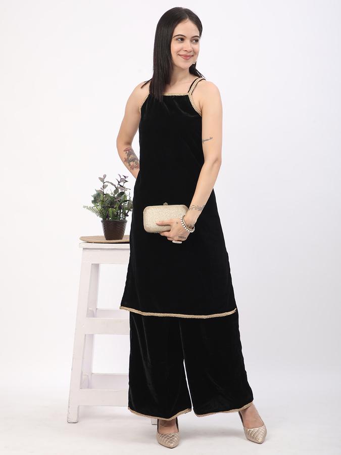 Women Poly Blend Solid Kurta and Palazzo Set