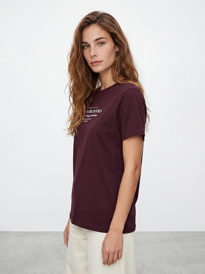 R&B Womens Wine Typography Printed Round Neck Half Sleeve Regular Fit T-Shirt