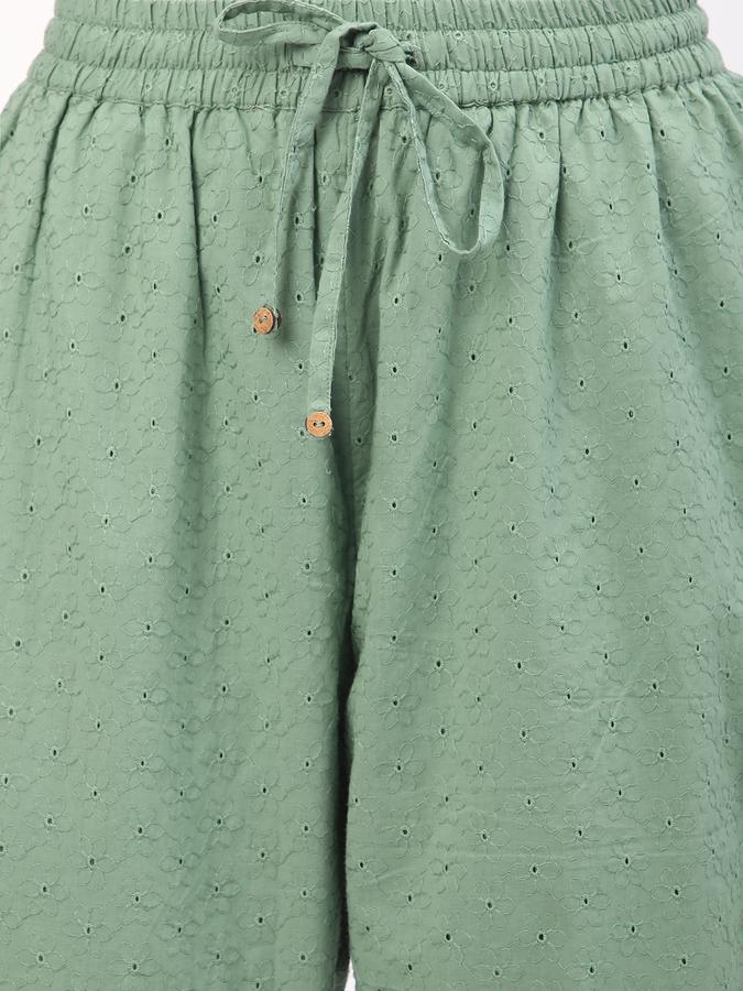 Women Cotton Tapered Drawstring Embroidered Trousers