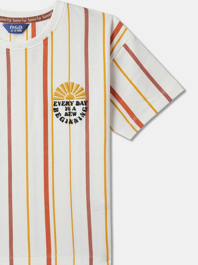 Boys Striped Relaxed Fit Crew-Neck T-Shirt image number 2