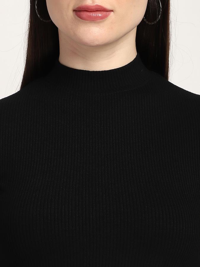 Women Cotton Slim Fit Mock Neck Ribbed Top