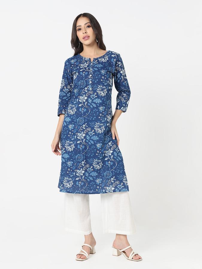 Women's regular fit casual printed round neck straight kurta  image number 1