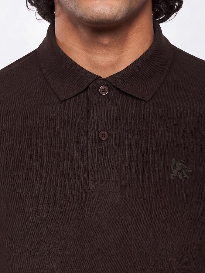 R&B Men Brown Solid Short Sleeves Pure Cotton Polo Collar Tshirt