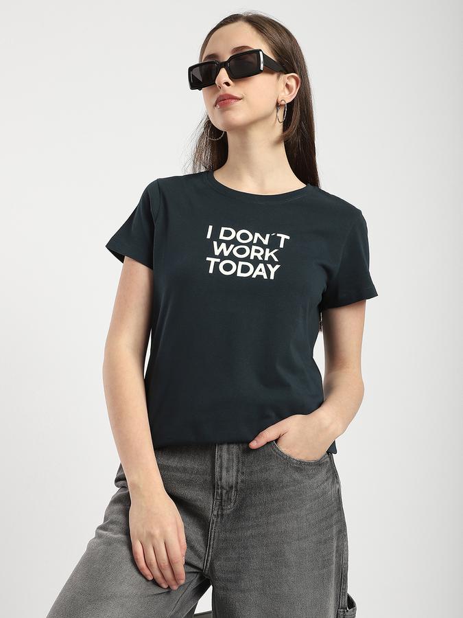 R&B Women Teal Typography T-Shirt