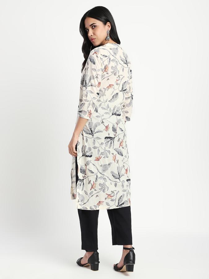 Women Cotton Regular Fit Mandarin Collar Printed Kurta
