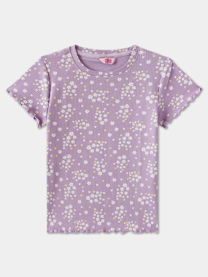 R&B Girls' Lilac Printed T-Shirt