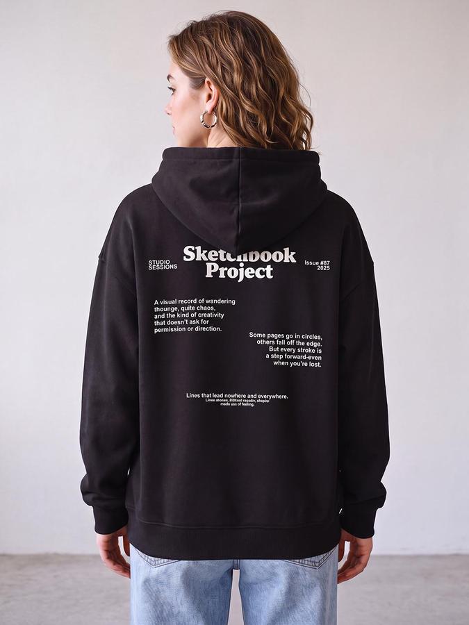 R&B Women Charcoal Typography Print Hooded Long Sleeves Sweatshirt