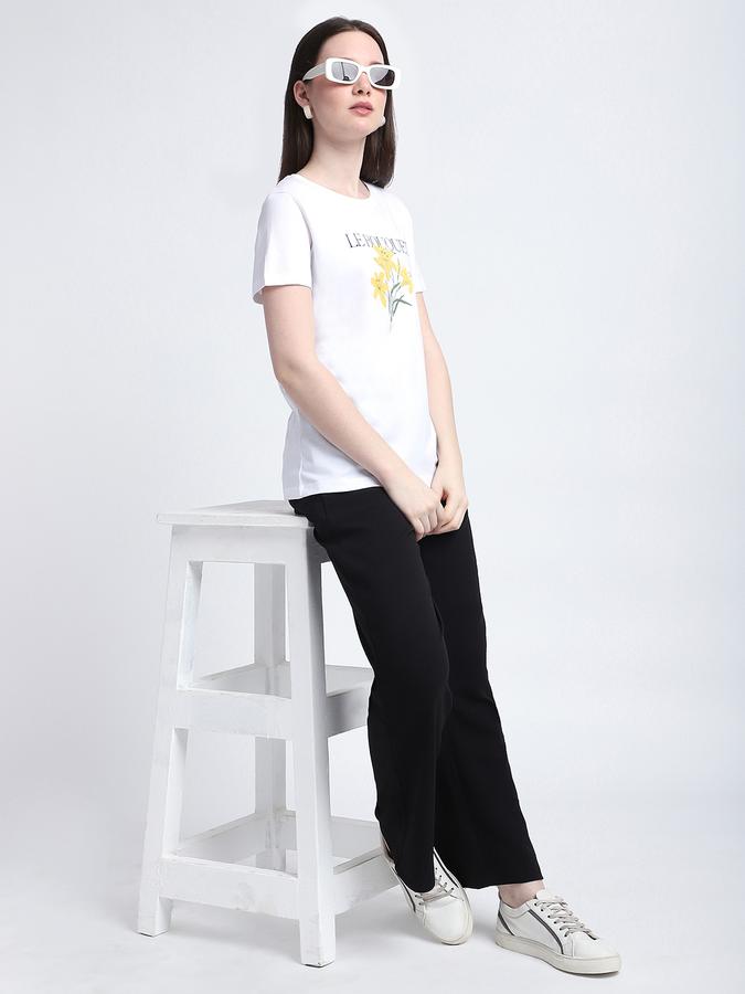 R&B Women White Floral Graphic T-Shirt