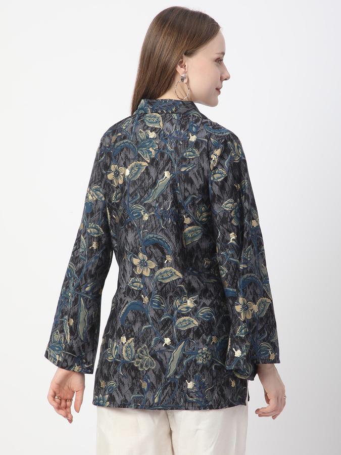 Women Poly Blend Relaxed Fit Shirt Collar Printed Ethnic Top