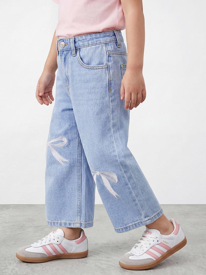 R&B Girls Blue Regular Fit Embroidered Mid-Rise Cotton Jeans