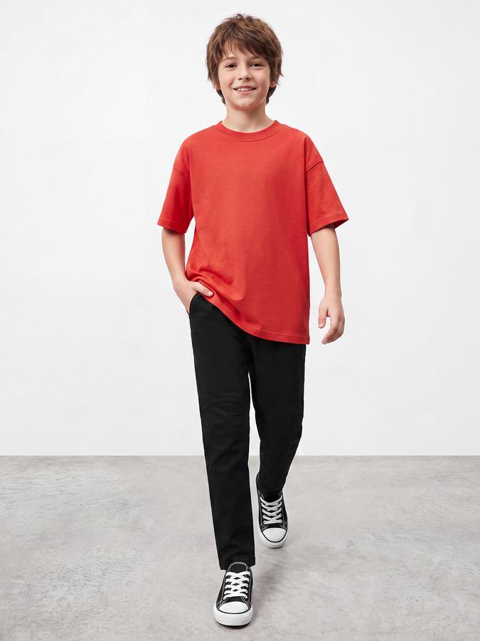 R&B Boys Black Solid Regular Fit Mid Rise Trousers