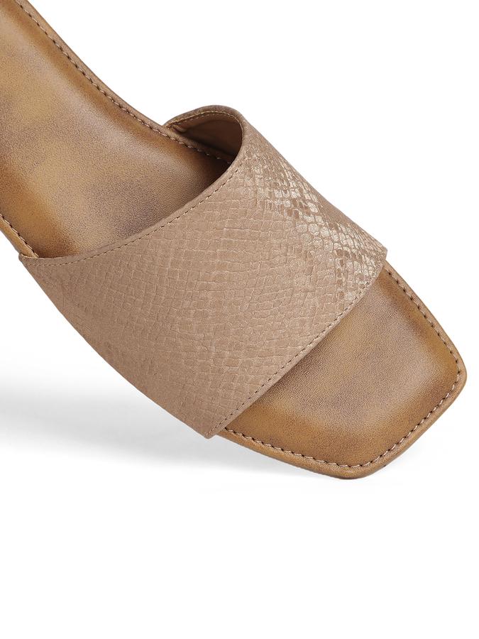 R&B Beige Women PU Solid Flat Sandals 