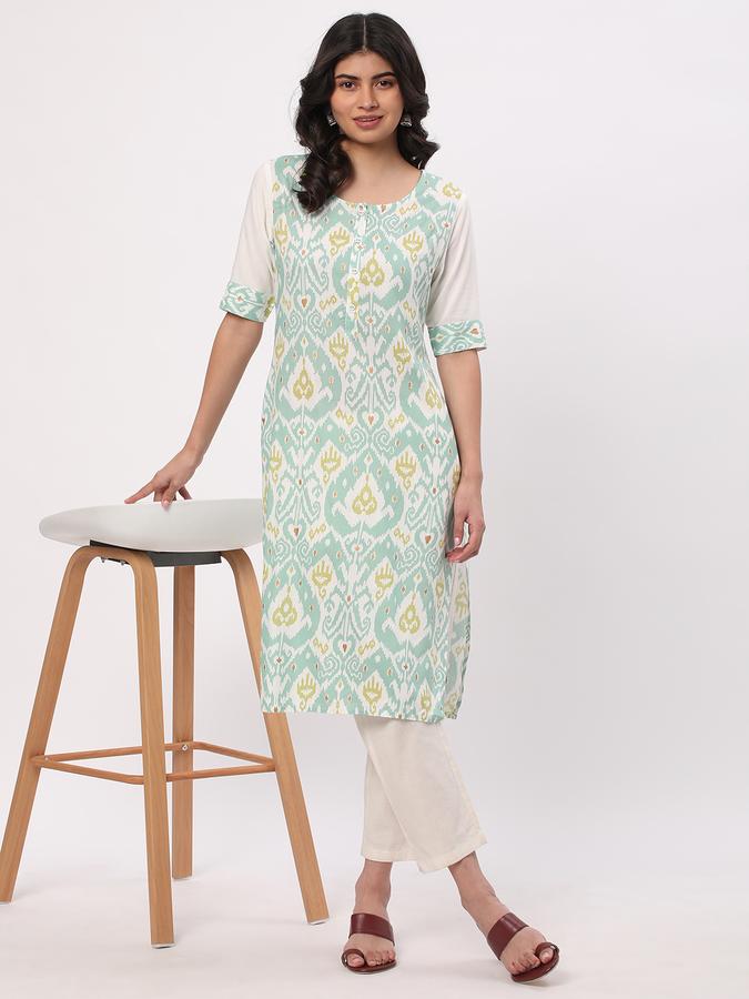Women Rayon Regular Fit Round Neck Printed Kurta