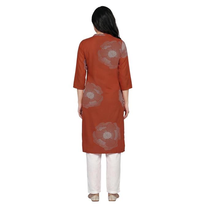 R&B Orange Women Mandarin Collar Three-Quarter Sleeves Kurta 