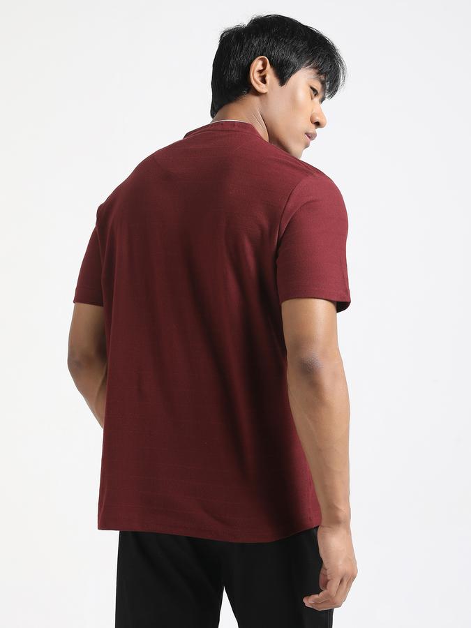 Men Cotton Blend Regular Fit Henley Textured T-shirt
