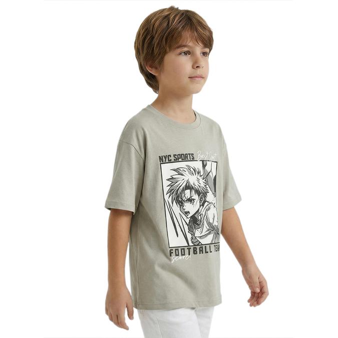 R&B Boy Olive Cotton Printed Round Neck T-Shirt