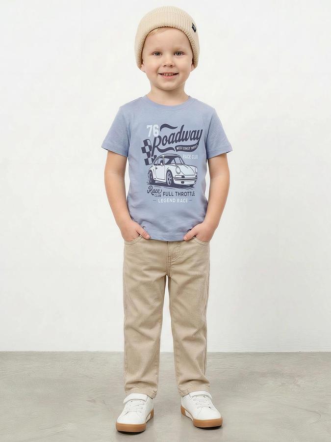 R&B Boys Blue Short Sleeve Round Neck Car Graphic Print T-Shirt