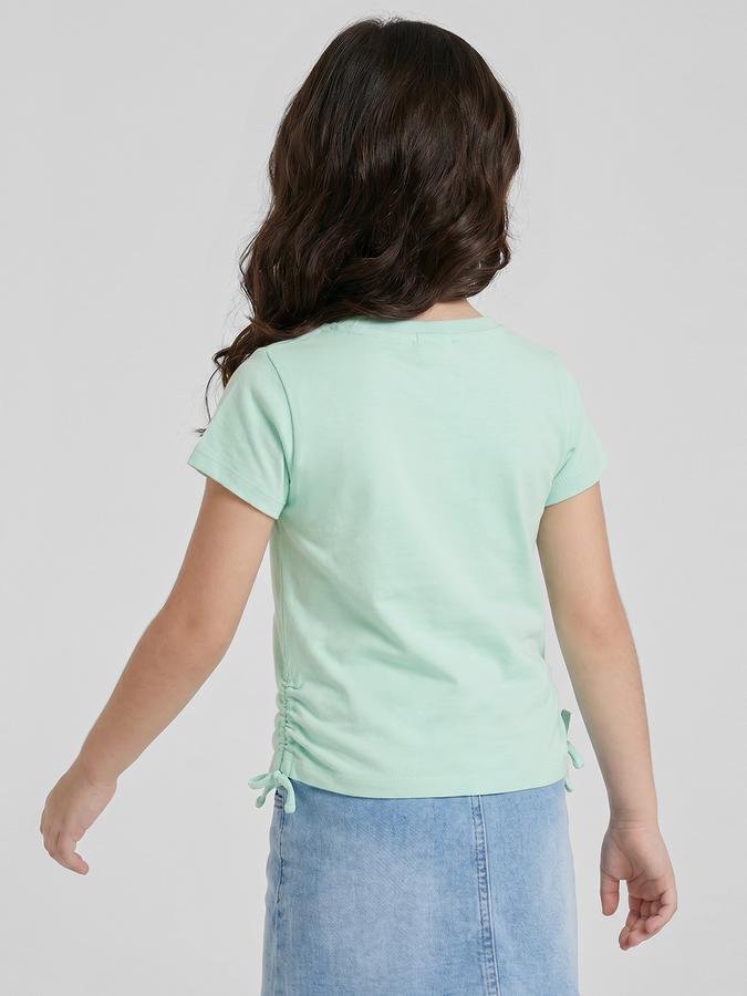 R&B Green Graphic Print Girls Round Neck Regular Fit Short Sleeves T-Shirt 