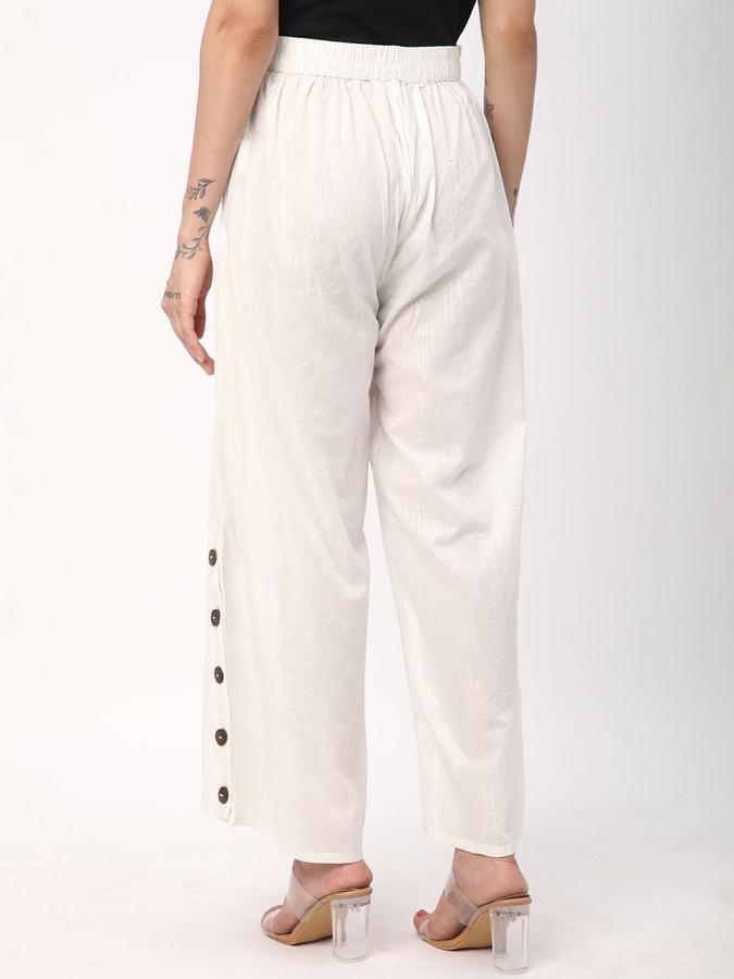 R&B Women Off White Solid Straight Fit Pants
