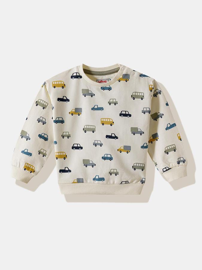 R&B Boys Ivory Cars Print Full Cuff Sleeves Pure Cotton Sweatshirt & Jogger Set