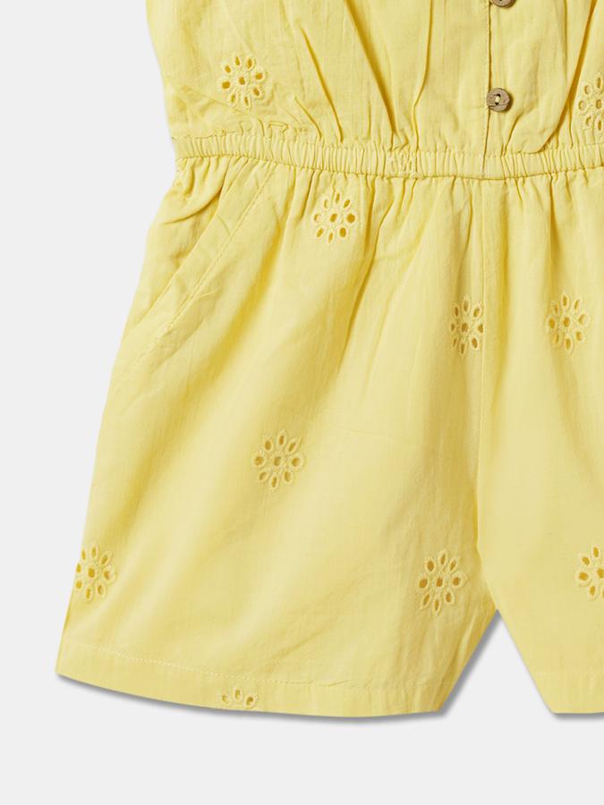 Girls Embroidered Ruffled Sleeveless Round Neck Playsuit Dress